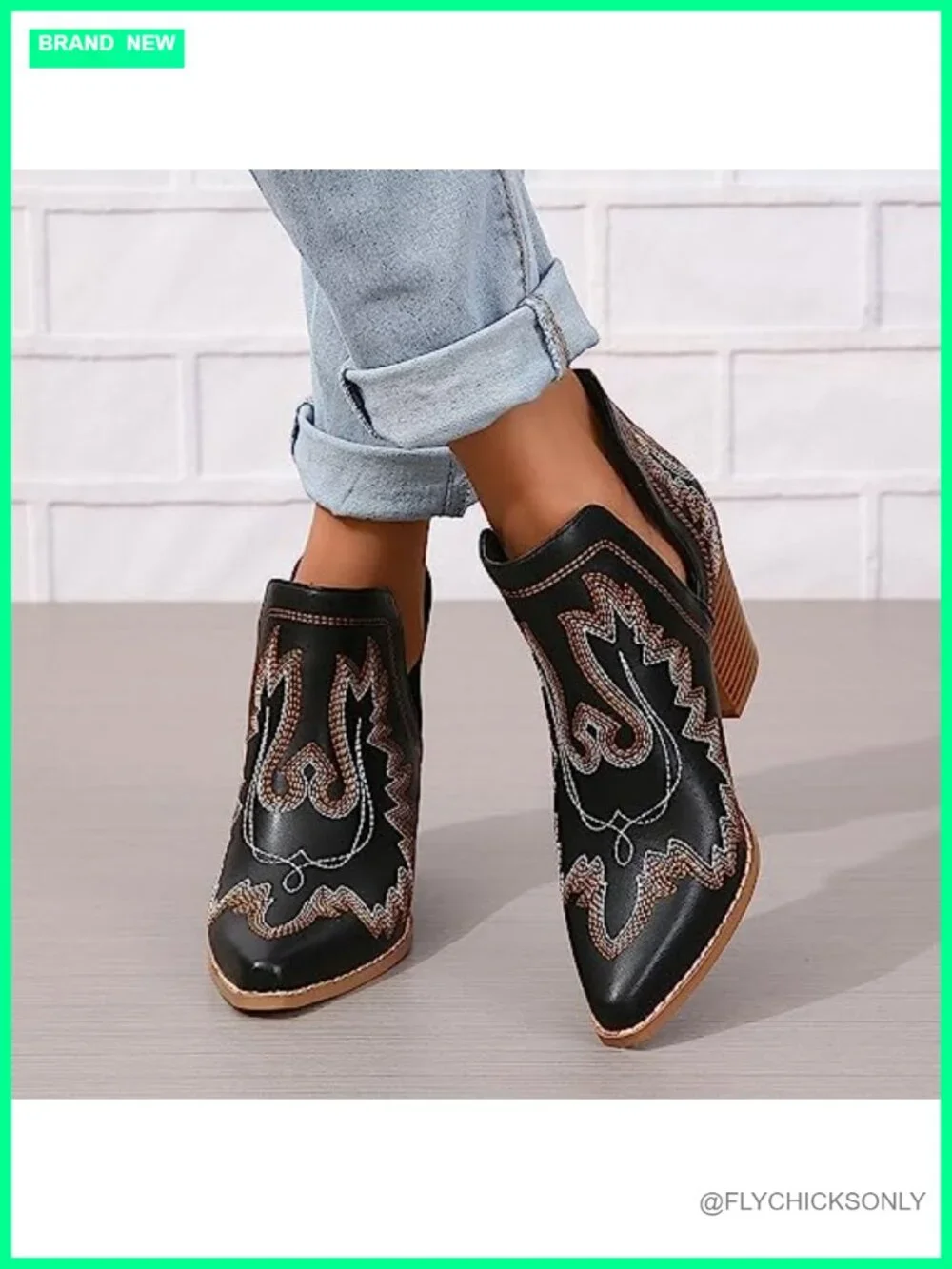 Handcrafted Western Embroidered Pointed Toe Chunky Heel Ankle Bootie